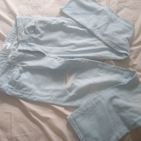 Paige Porter Relaxed Straight Jeans Sz. 24 Light Wash 90s fit Distressed - Picture 12 of 15